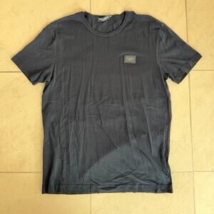 Dolce & Gabbana Navy Blue Logo Plate T-Shirt 52 XL Made in Italy Cotton Tee